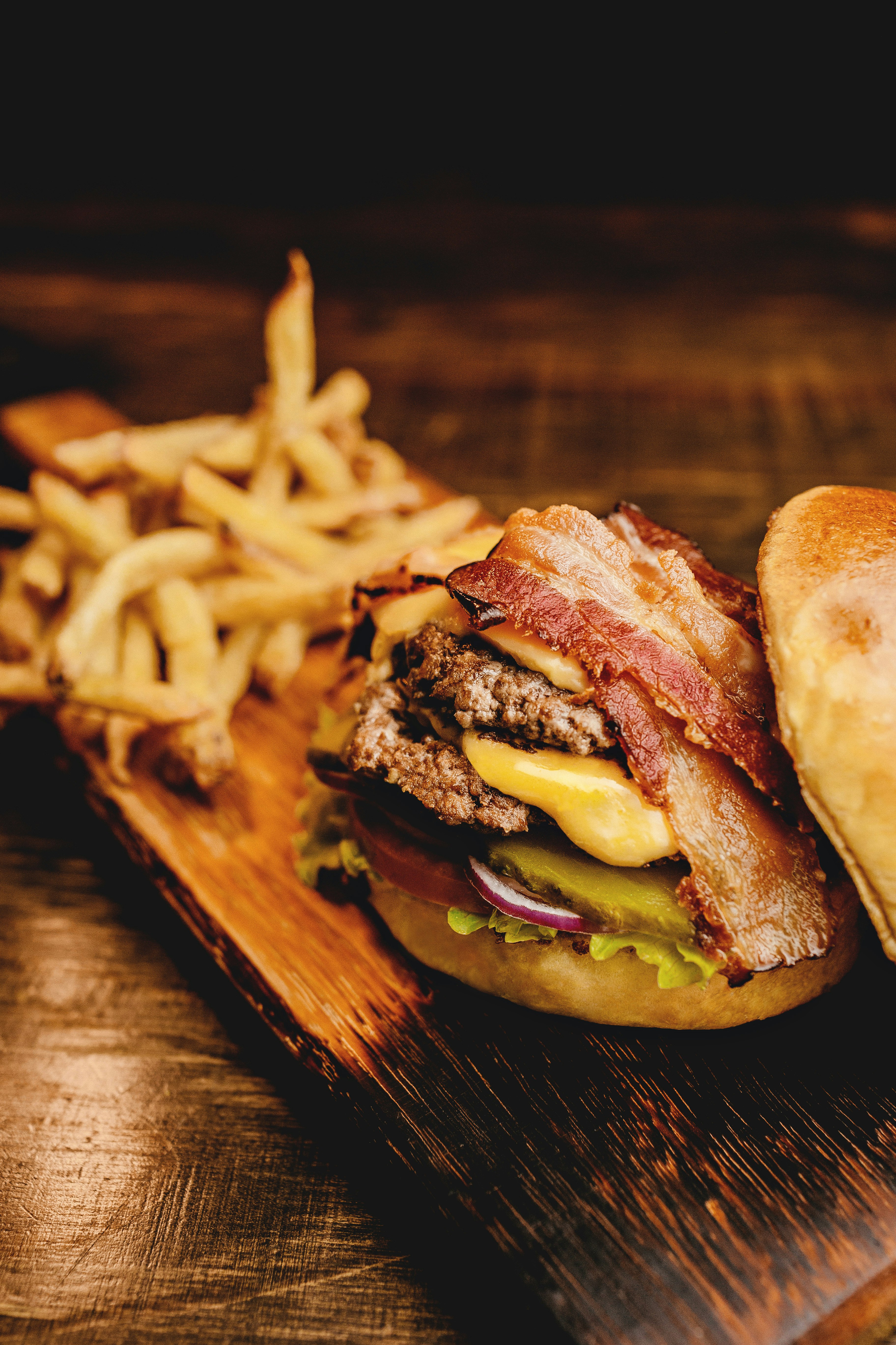 cheese burger and fried potato